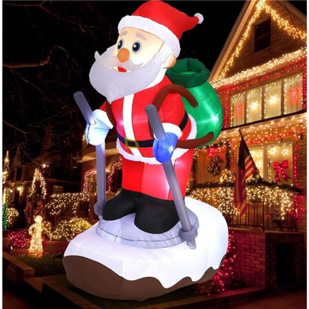 9.25 FT Christmas Inflatable Santa Claus with Gift Sled LED Lights Blow Up Decor